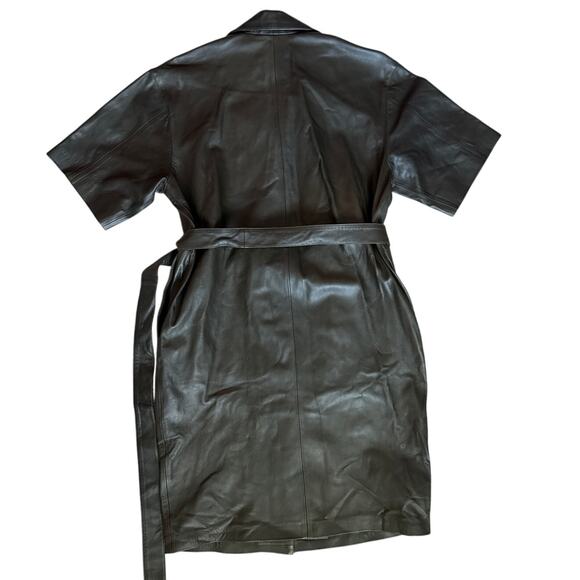 REMAIN by Birger‎ Christensen Puglia Leather Shirt Dress Tarmac Size 12 - Picture 6 of 13